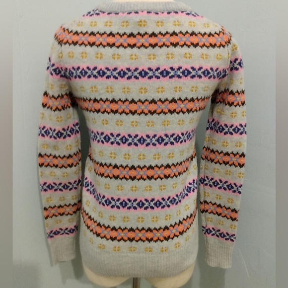 J.Crew Nordic Ski Fair Isle Lamb Wool Sweater Multicolor Stripe Preppy Pullover - Picture 4 of 10